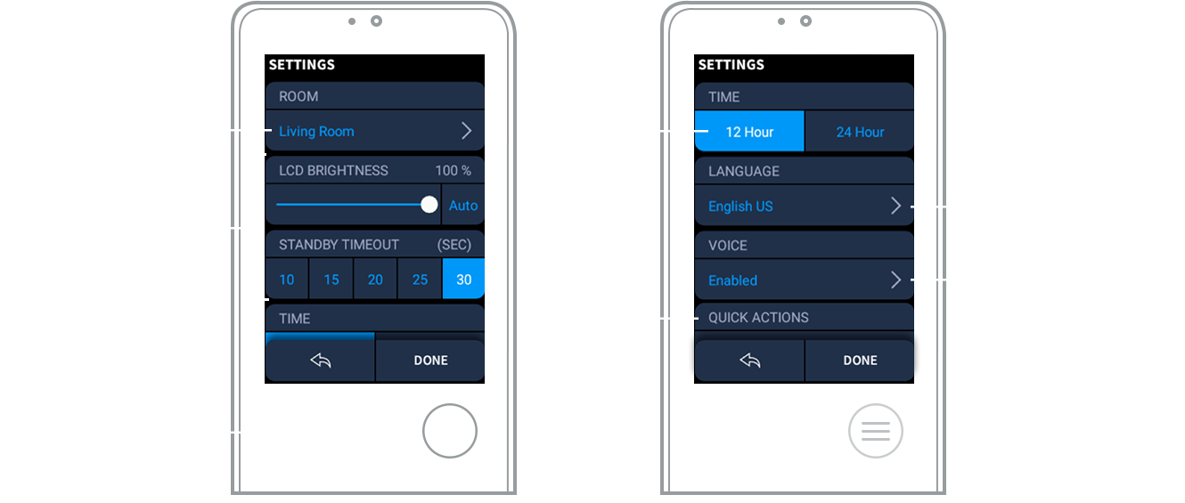 Crestron graphic showing two remote interfaces
